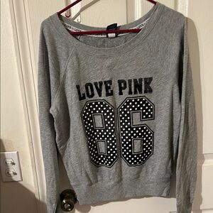 PINK Victoria's Secret Gray Graphic Long Sleeve Hoodie